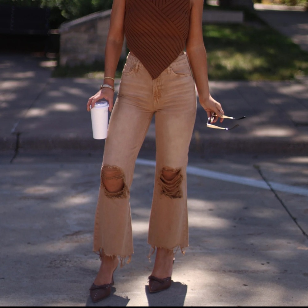 Brown Crop Flare Jeans